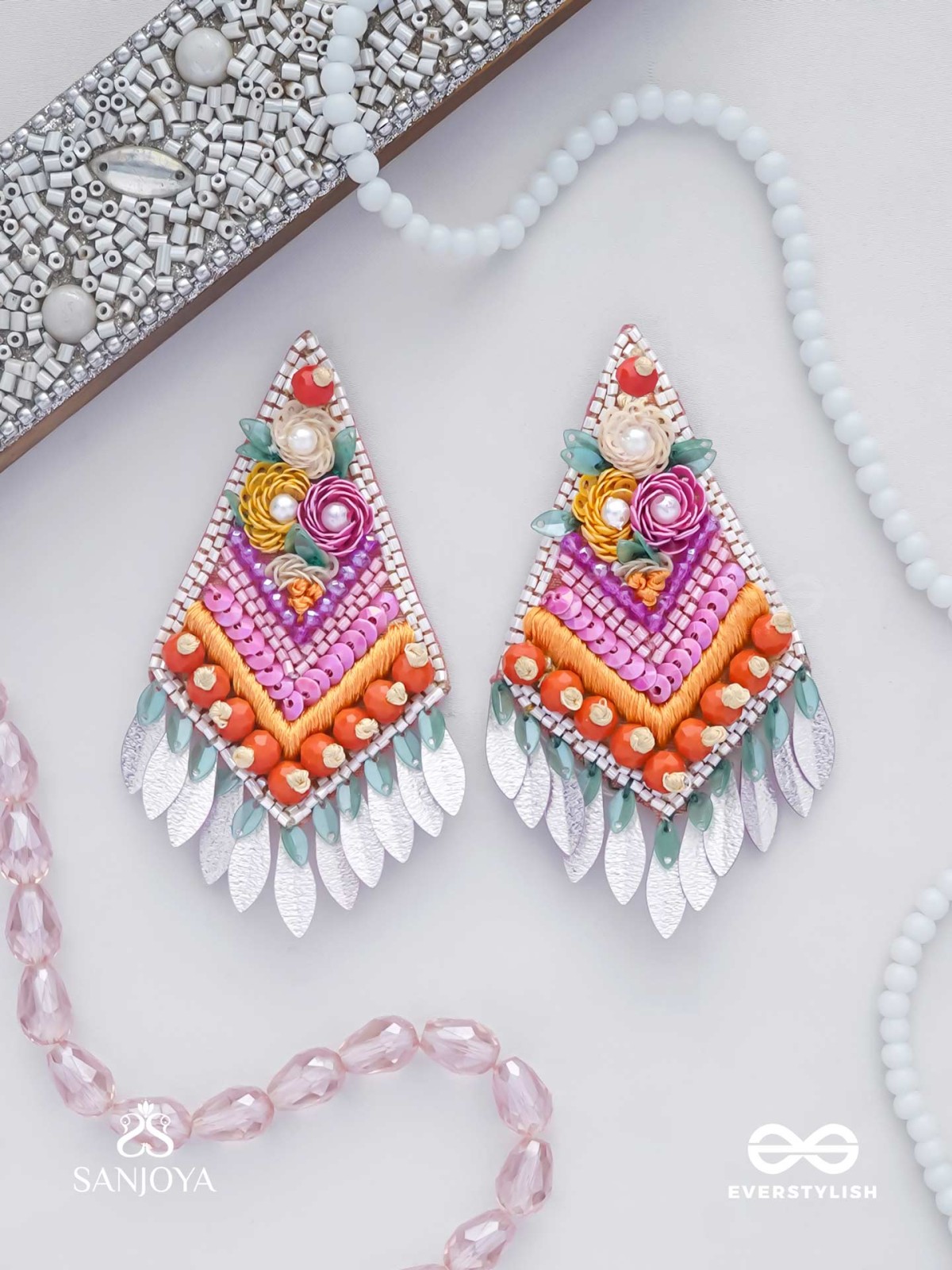 Kavisha - The Masterpiece - Pearls, Sequins And Beads Hand Embroidered Earrings (Multicolor)