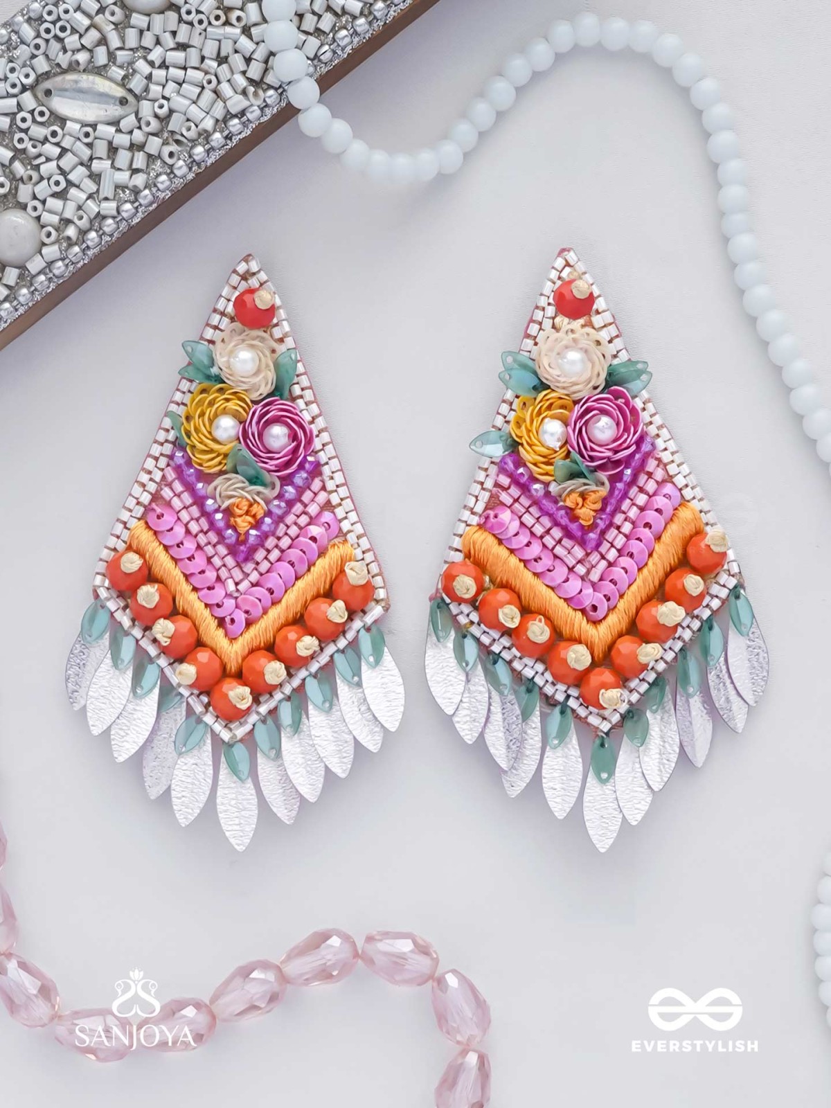 Kavisha - The Masterpiece - Pearls, Sequins And Beads Hand Embroidered Earrings (Multicolor)
