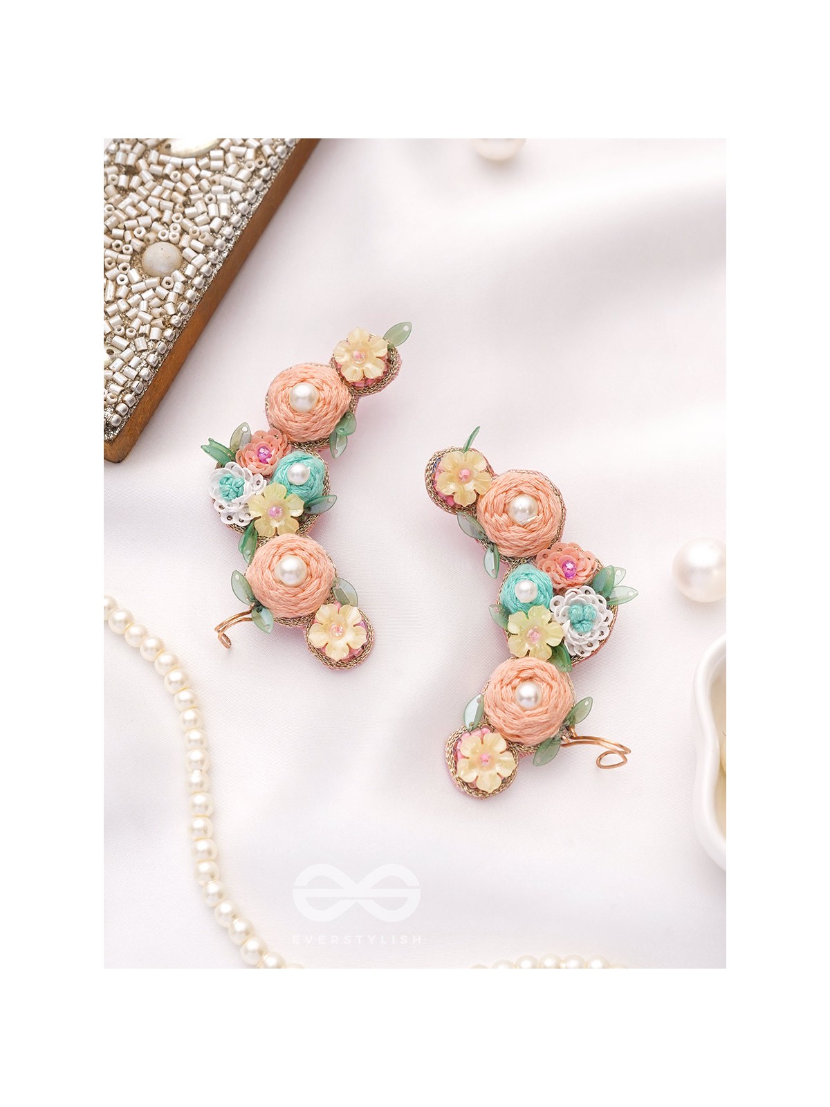 Meghamala - The Garland Of Clouds - Sequins, Beads, Pearls And Resham Hand Embroidered Earrings