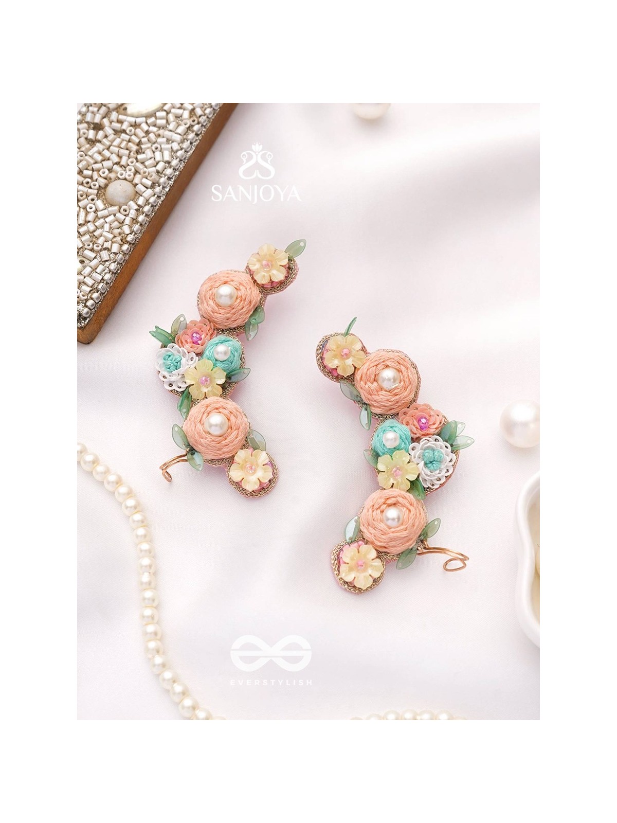 Meghamala - The Garland Of Clouds - Sequins, Beads, Pearls And Resham Hand Embroidered Earrings