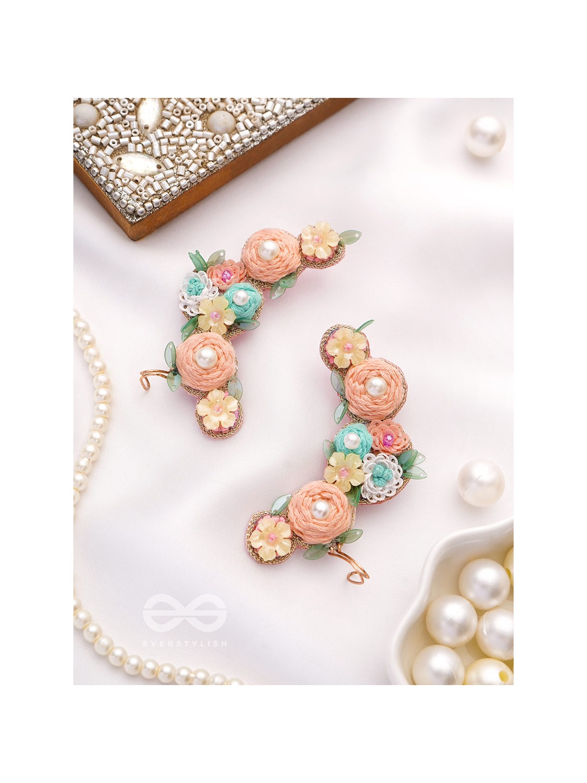 Meghamala - The Garland Of Clouds - Sequins, Beads, Pearls And Resham Hand Embroidered Earrings