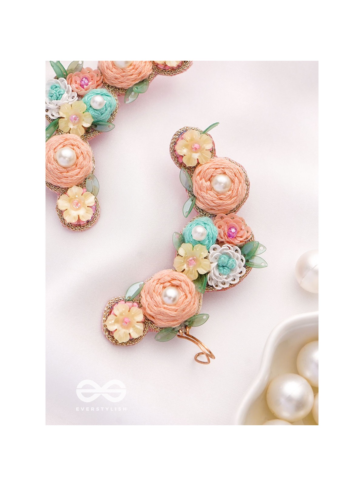 Meghamala - The Garland Of Clouds - Sequins, Beads, Pearls And Resham Hand Embroidered Earrings