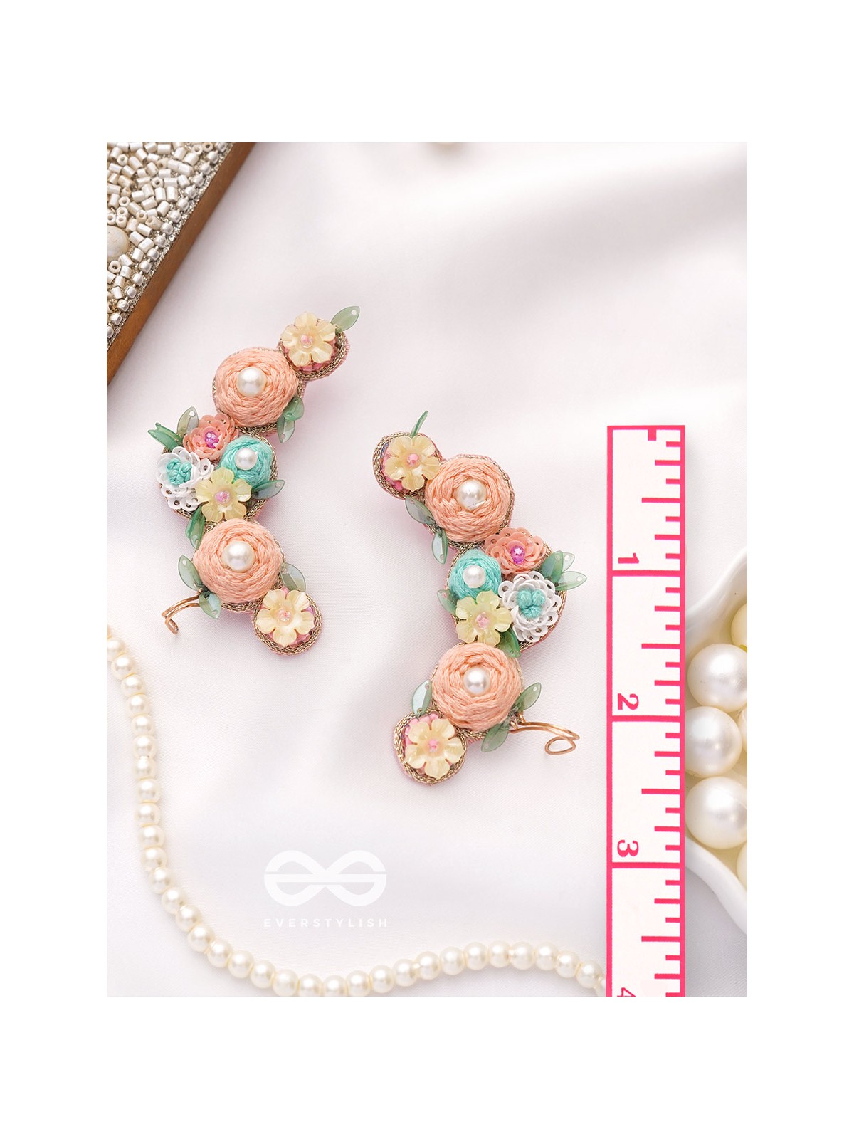 Meghamala - The Garland Of Clouds - Sequins, Beads, Pearls And Resham Hand Embroidered Earrings