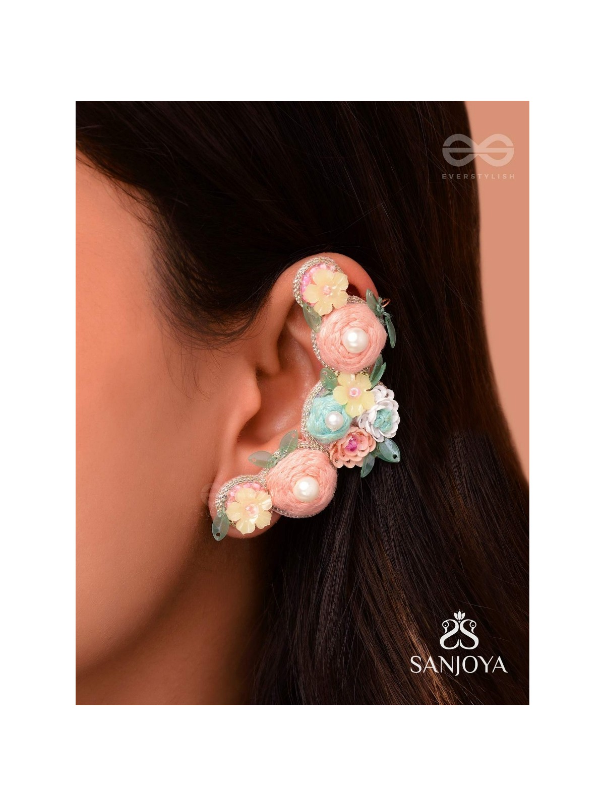 Meghamala - The Garland Of Clouds - Sequins, Beads, Pearls And Resham Hand Embroidered Earrings