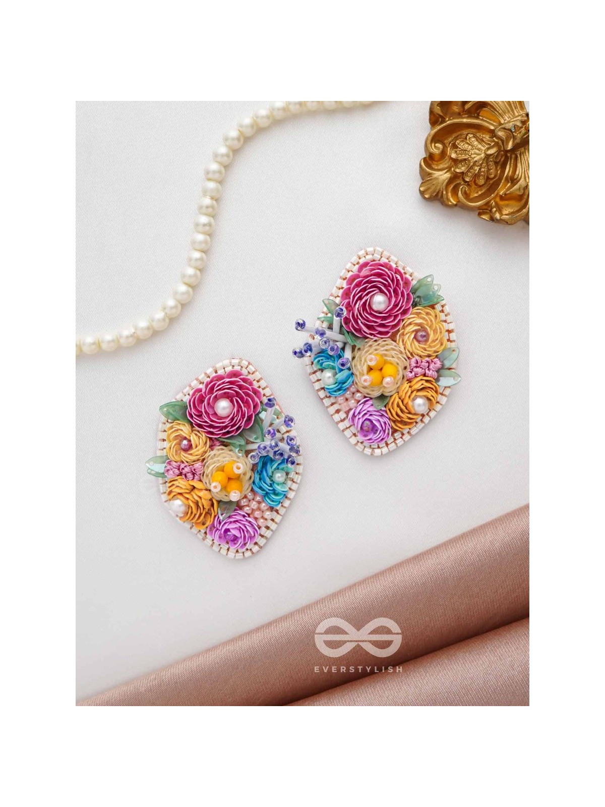 VASANTIKA- THE SPRING BLOOM - SEQUINS,PEARLS AND RESHAM EMBROIDERED EARRINGS (MULTICOLOR)