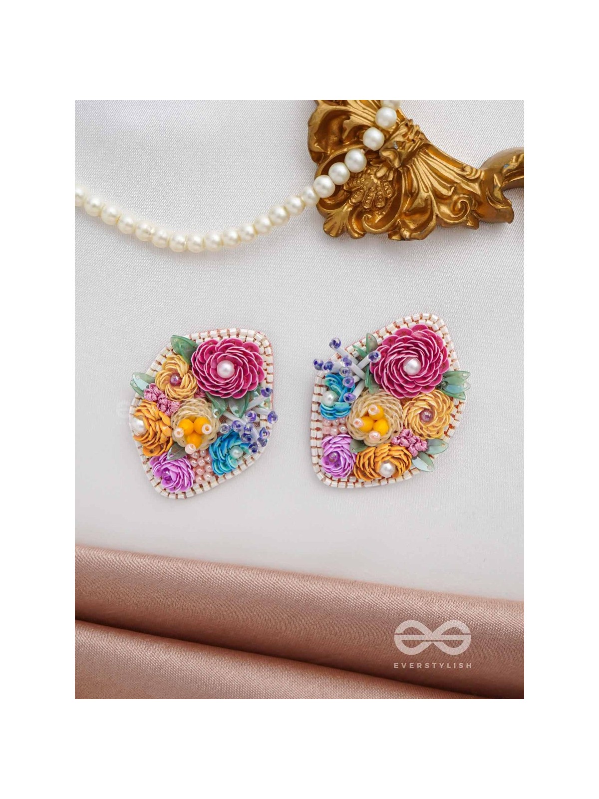 VASANTIKA- THE SPRING BLOOM - SEQUINS,PEARLS AND RESHAM EMBROIDERED EARRINGS (MULTICOLOR)
