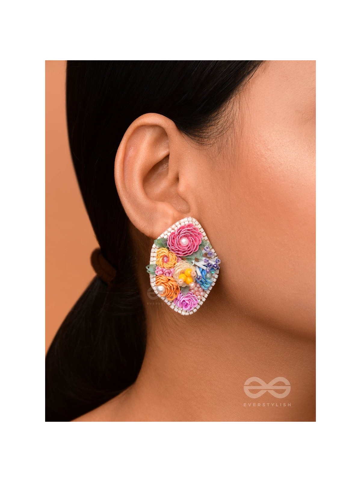 VASANTIKA- THE SPRING BLOOM - SEQUINS,PEARLS AND RESHAM EMBROIDERED EARRINGS (MULTICOLOR)