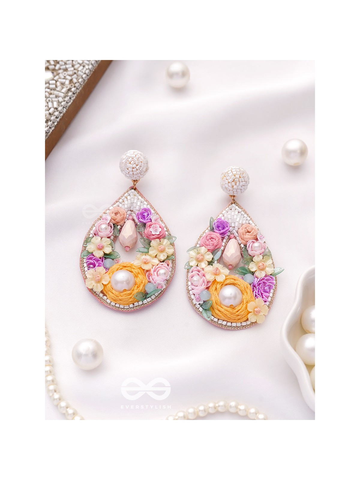 Anahata - The Harmonious Elegance - Sequins, Cutdana And Resham Hand Embroidered Earrings