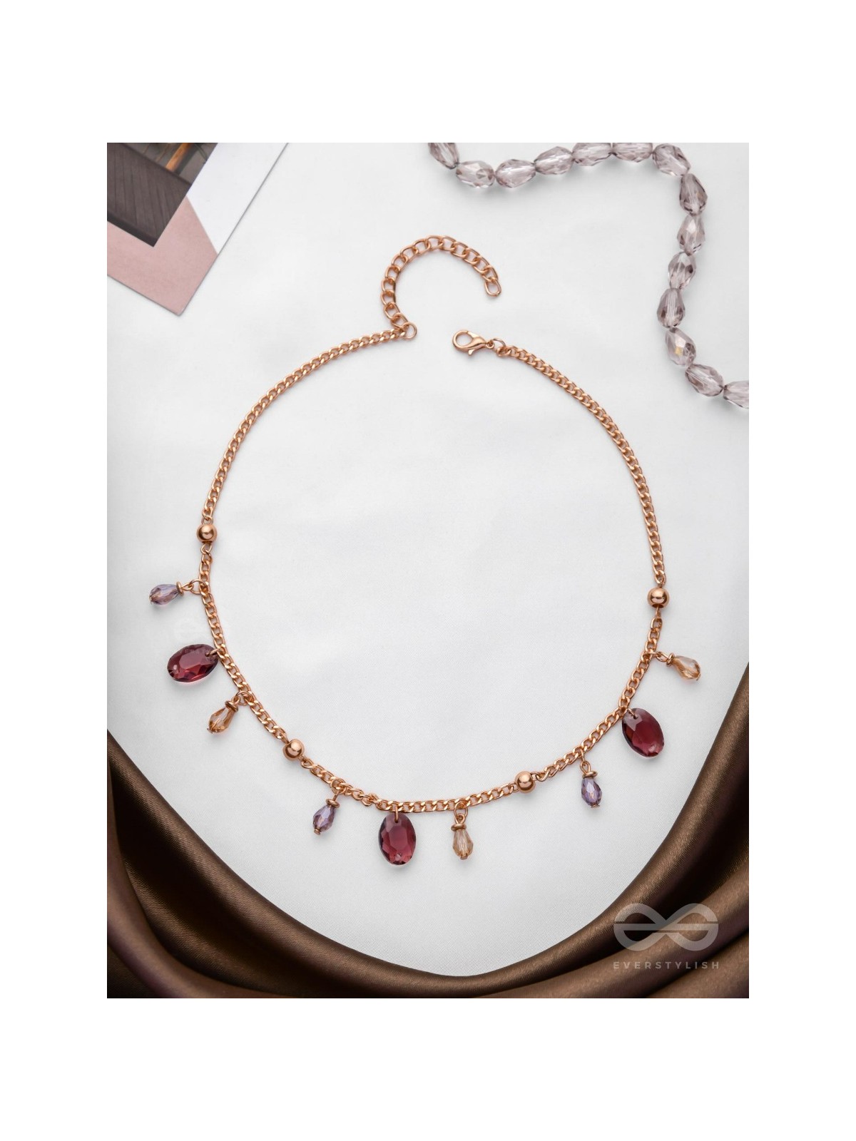 Dynamic Drizzling Wine - Classy Contemporary Necklace With Anti-Tarnish Coating 