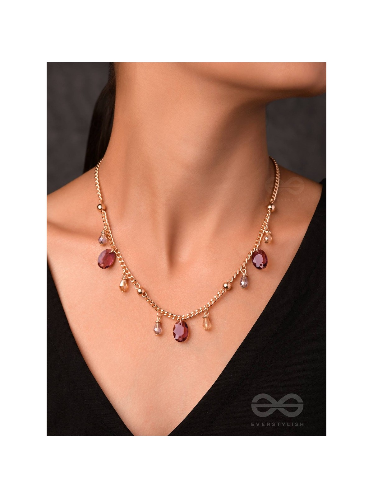 Dynamic Drizzling Wine - Classy Contemporary Necklace With Anti-Tarnish Coating 