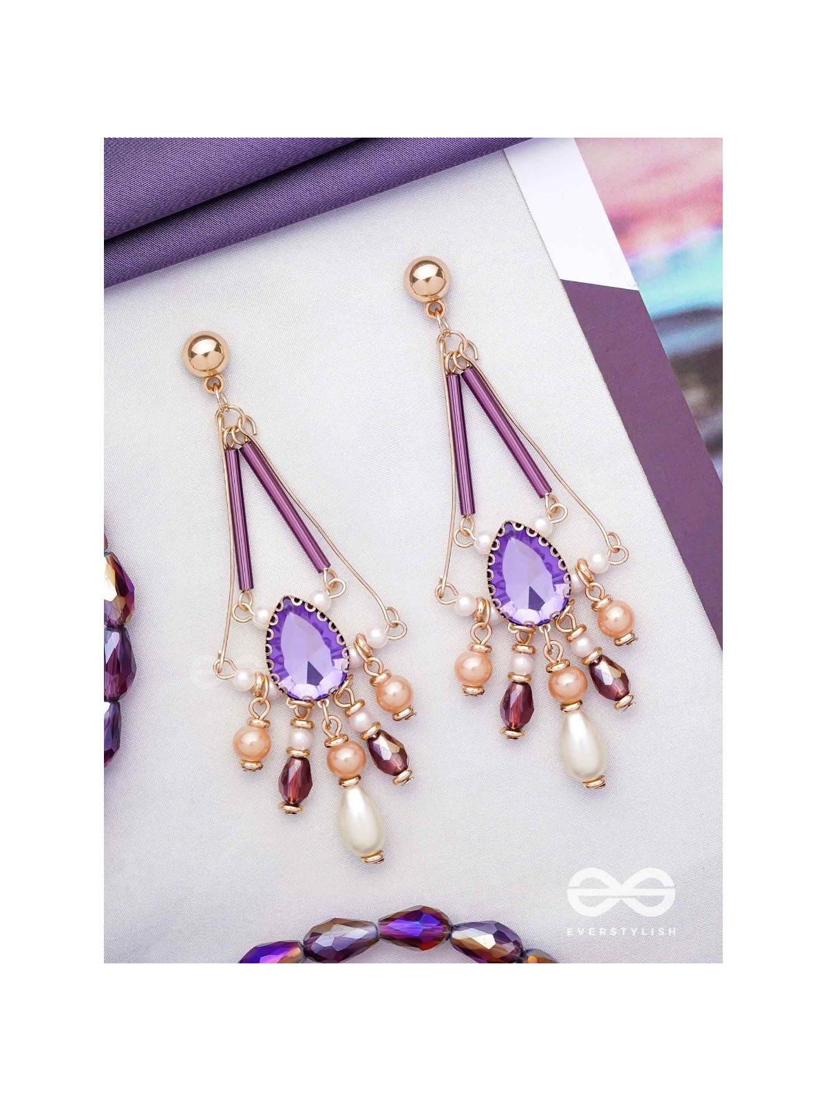THE PASSIONATE PURPLE - EMBELLISHED DROP EARRINGS 