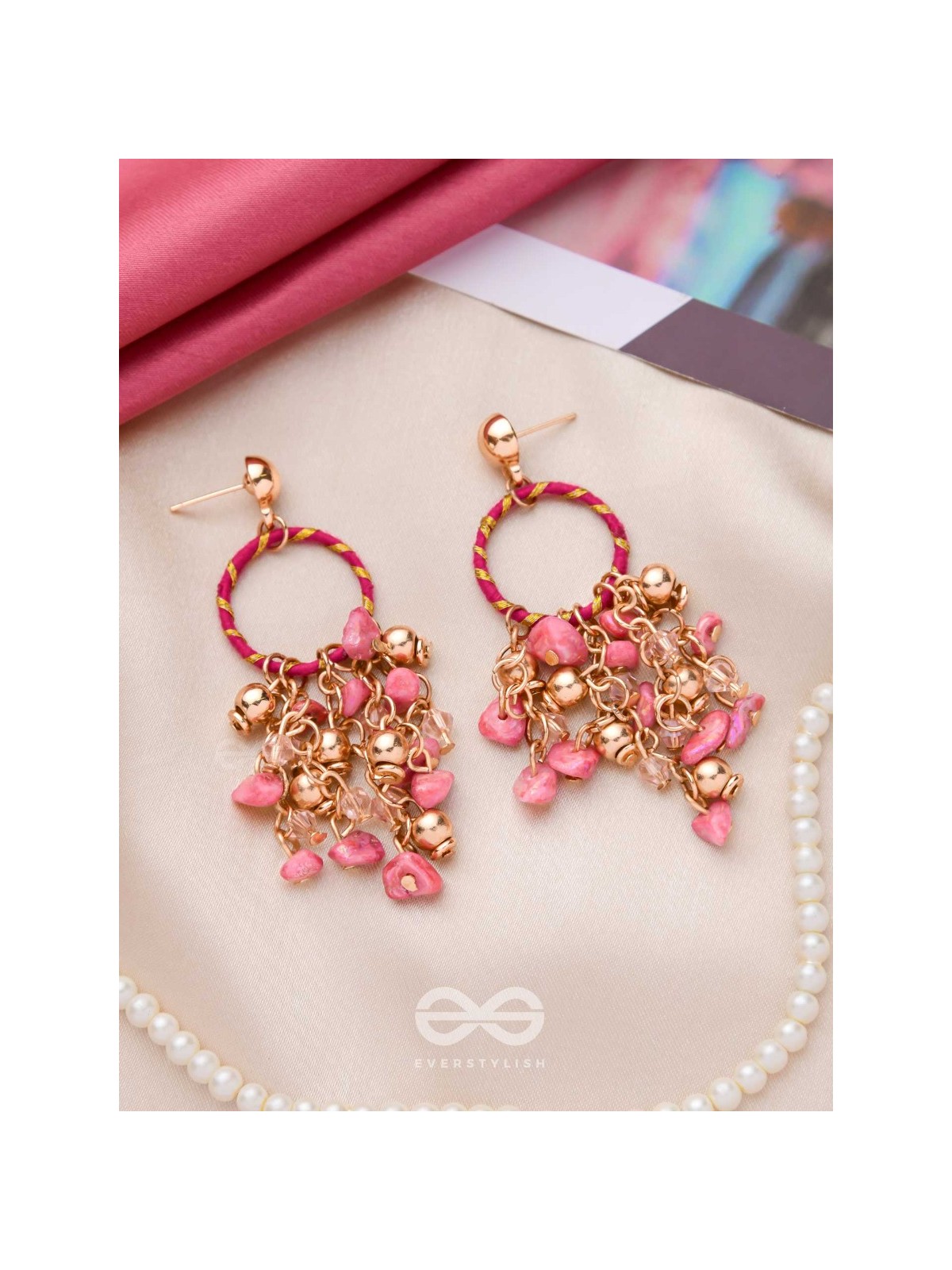 THE FUCHSIA GARDEN - WRAPPED WITH SILK THREAD DROP EARRINGS
