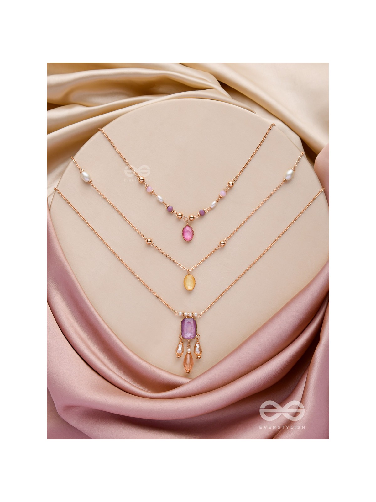 The Ravishing Rhinestones - Golden Multilayer Neckpiece With Anti-Tarnish Coating