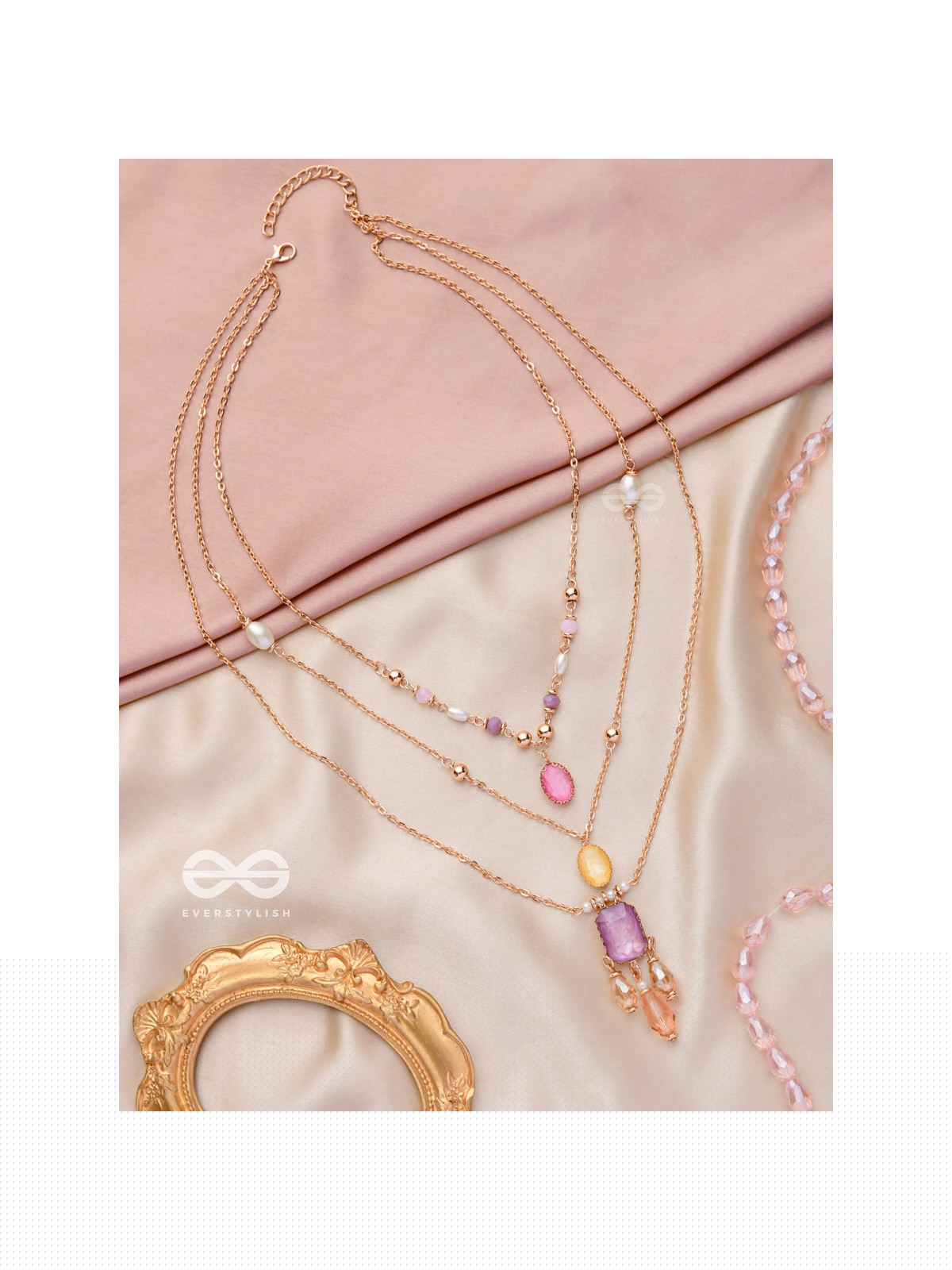 The Ravishing Rhinestones - Golden Multilayer Neckpiece With Anti-Tarnish Coating