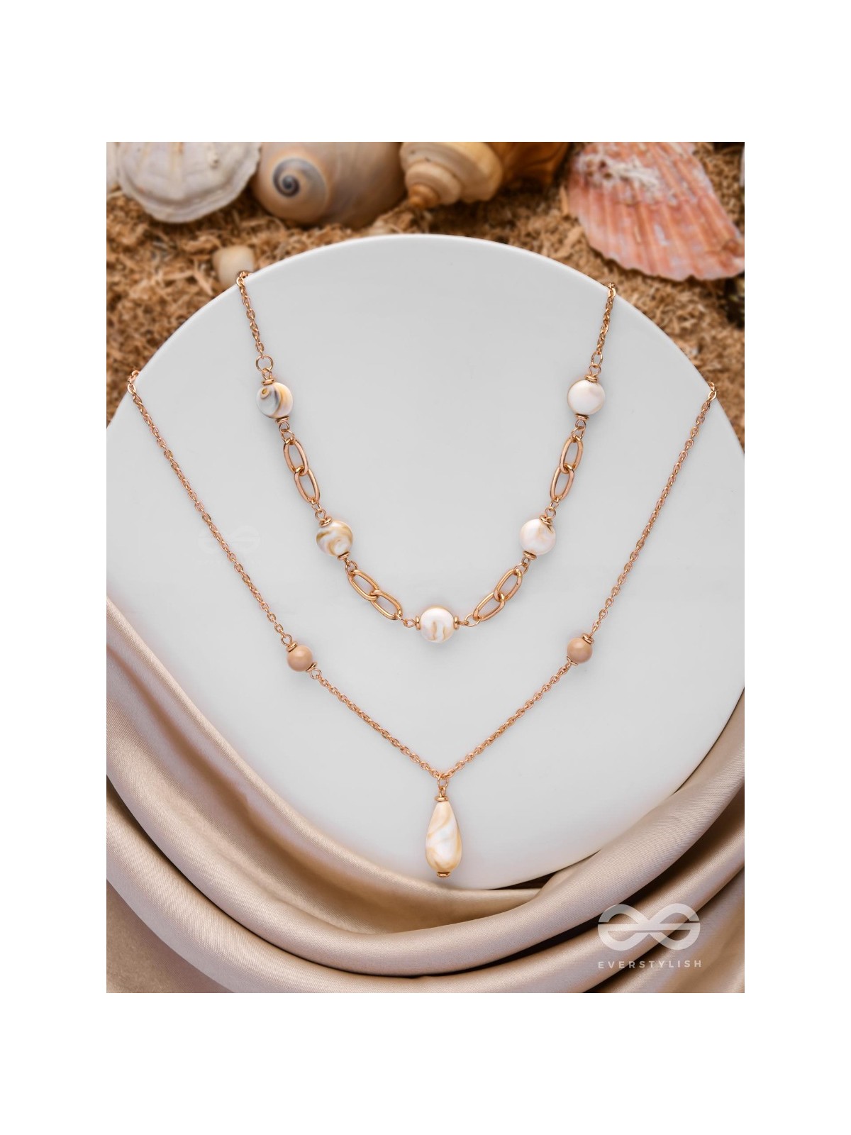 Sea Life Splendor - Statementtwo Layered Necklace With Anti-Tarnish Coating 