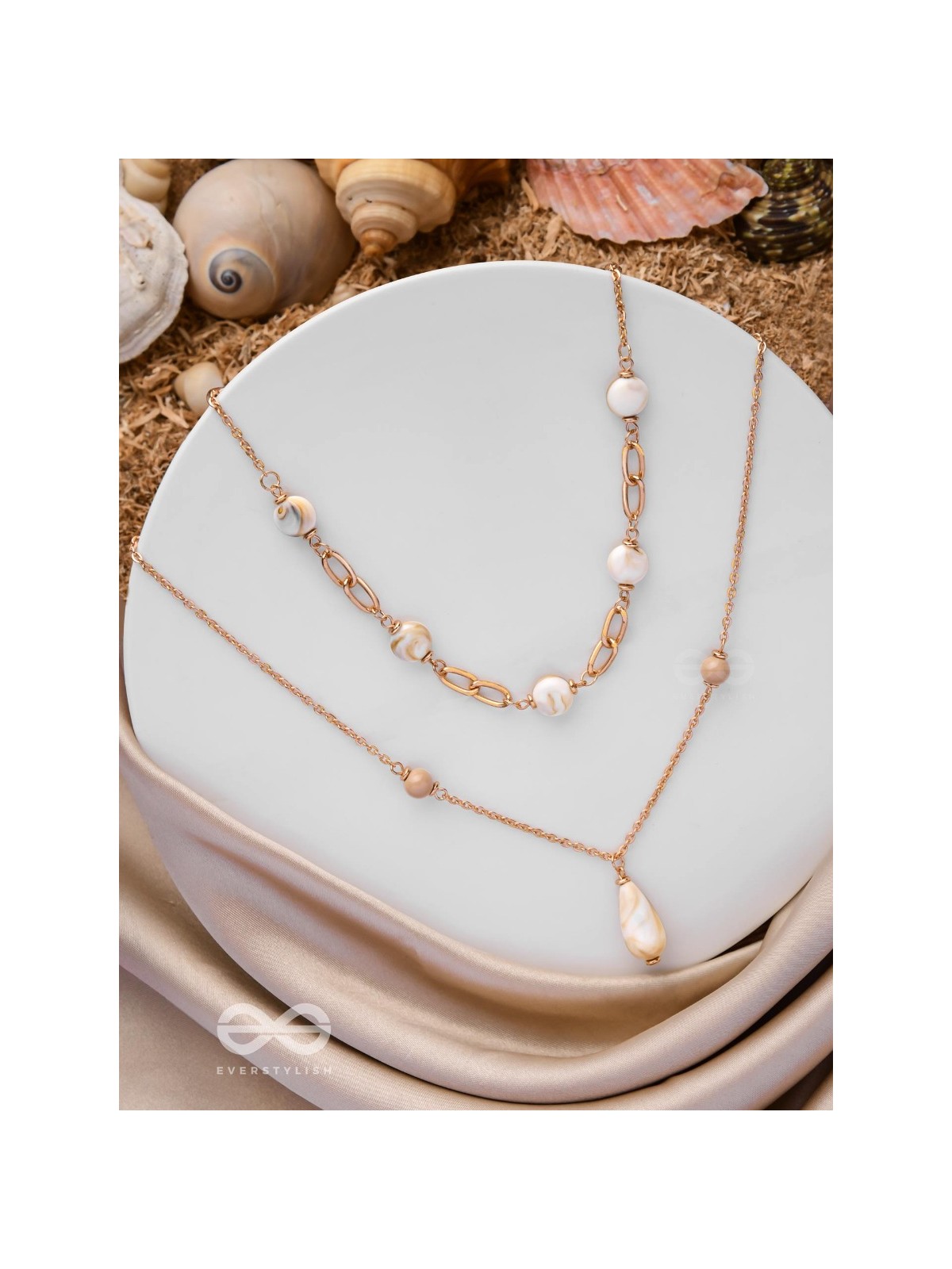 Sea Life Splendor - Statementtwo Layered Necklace With Anti-Tarnish Coating 