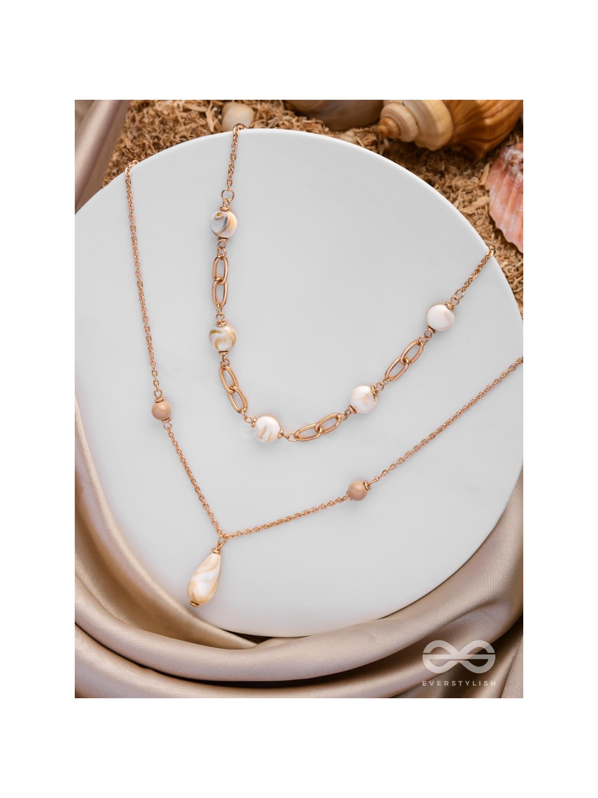 Sea Life Splendor - Statementtwo Layered Necklace With Anti-Tarnish Coating 