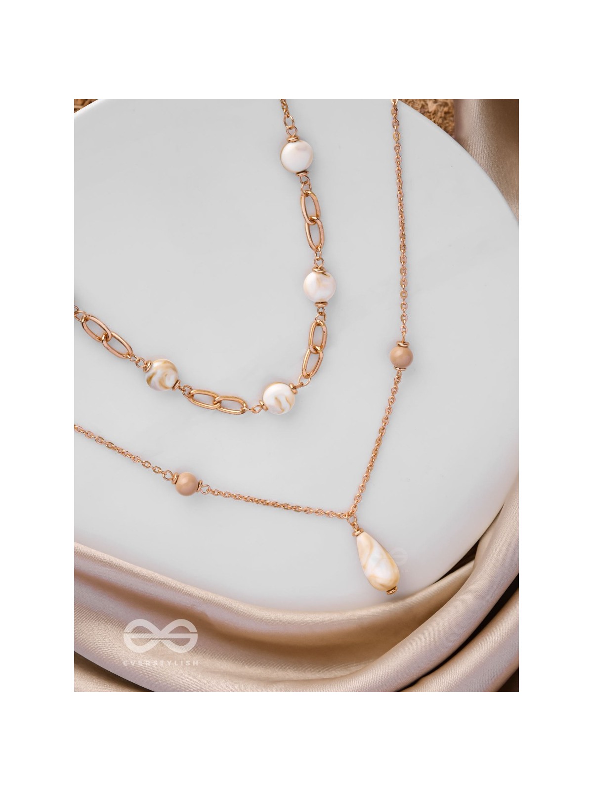 Sea Life Splendor - Statementtwo Layered Necklace With Anti-Tarnish Coating 