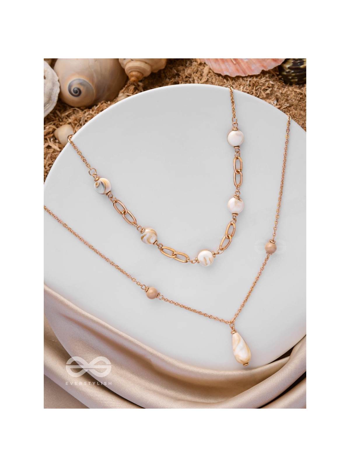 Sea Life Splendor - Statementtwo Layered Necklace With Anti-Tarnish Coating 