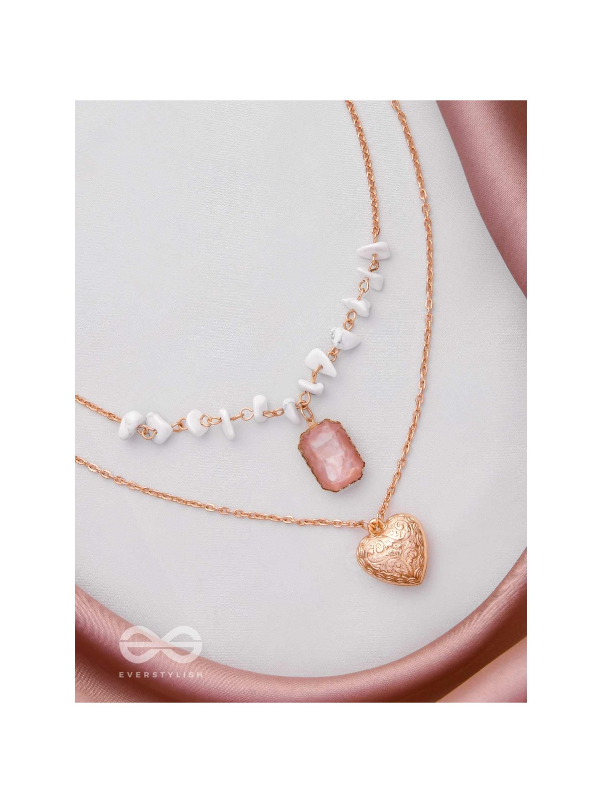 A Pink Heartscape- Boho Multilayered Neckpiece With Anti-Tarnish Coating 