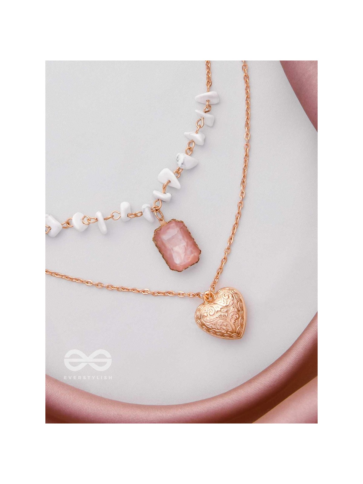 A Pink Heartscape- Boho Multilayered Neckpiece With Anti-Tarnish Coating 