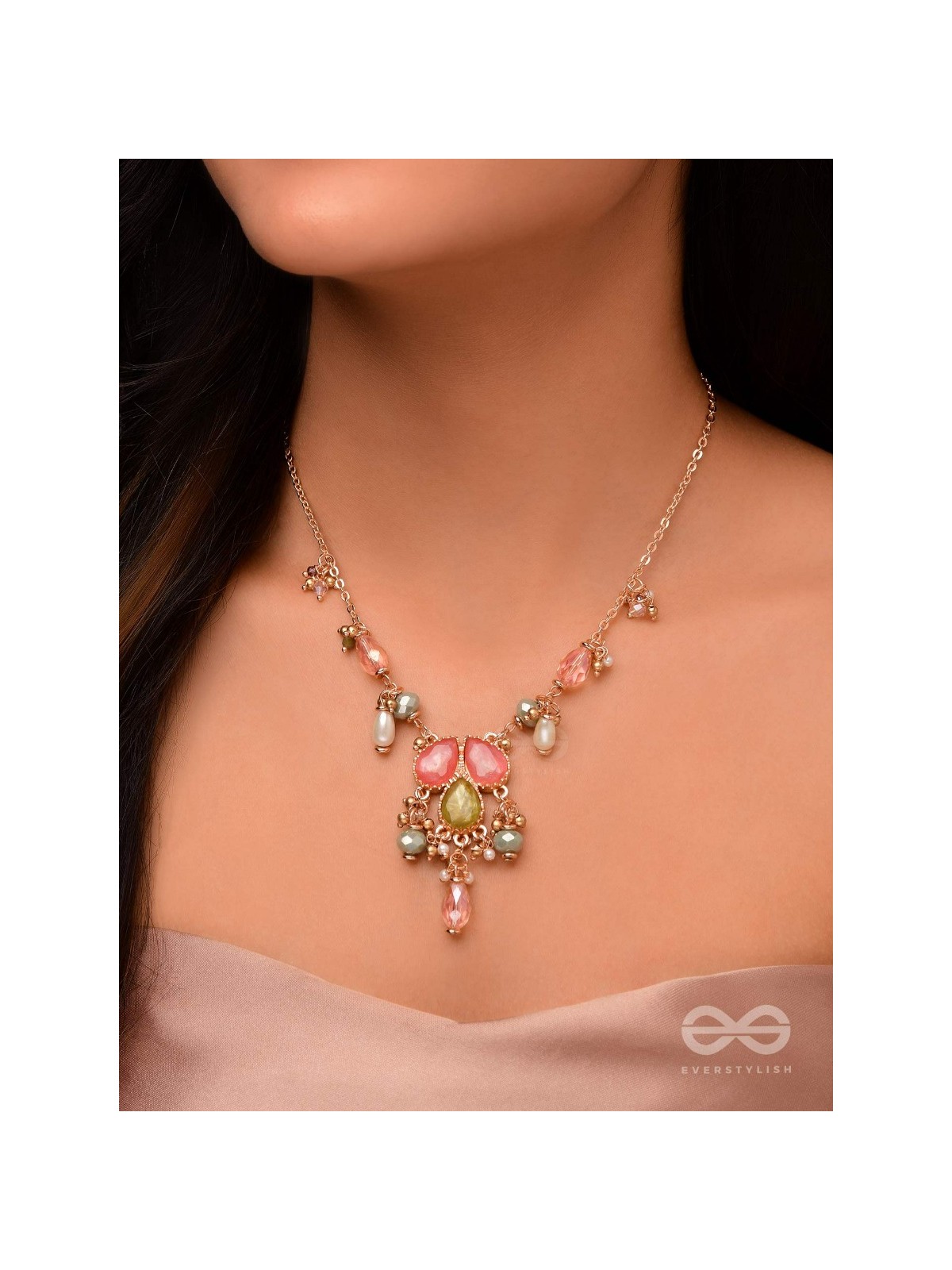 The Droplets Of Glamour - Golden Embellished Neckpiece With Anti-Tarnish Coating