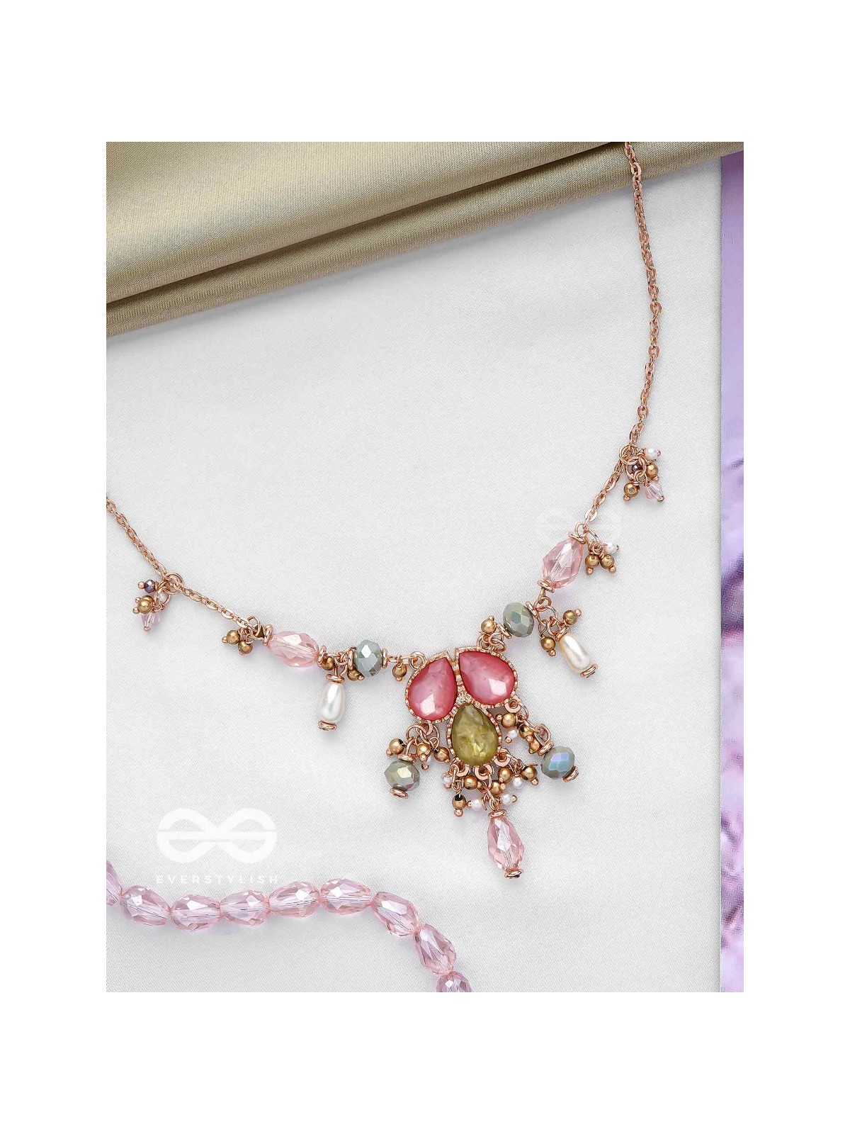 The Droplets Of Glamour - Golden Embellished Neckpiece With Anti-Tarnish Coating