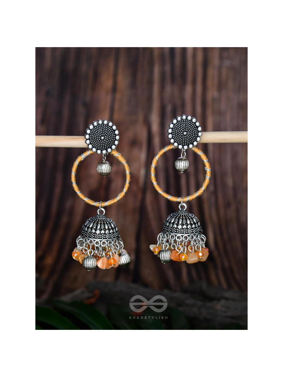 THE SUNFLOWER DELIGHT - OXIDISED EMBELLISHED JHUMKA EARRINGS