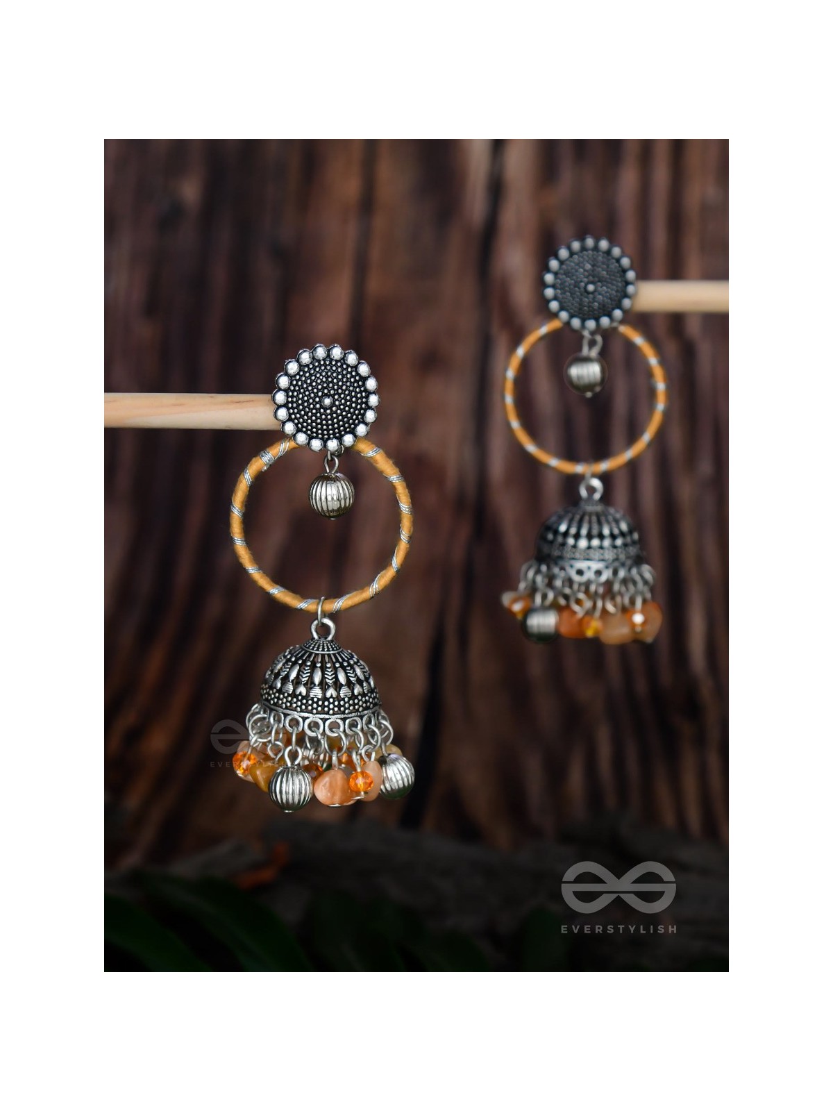 THE SUNFLOWER DELIGHT - OXIDISED EMBELLISHED JHUMKA EARRINGS