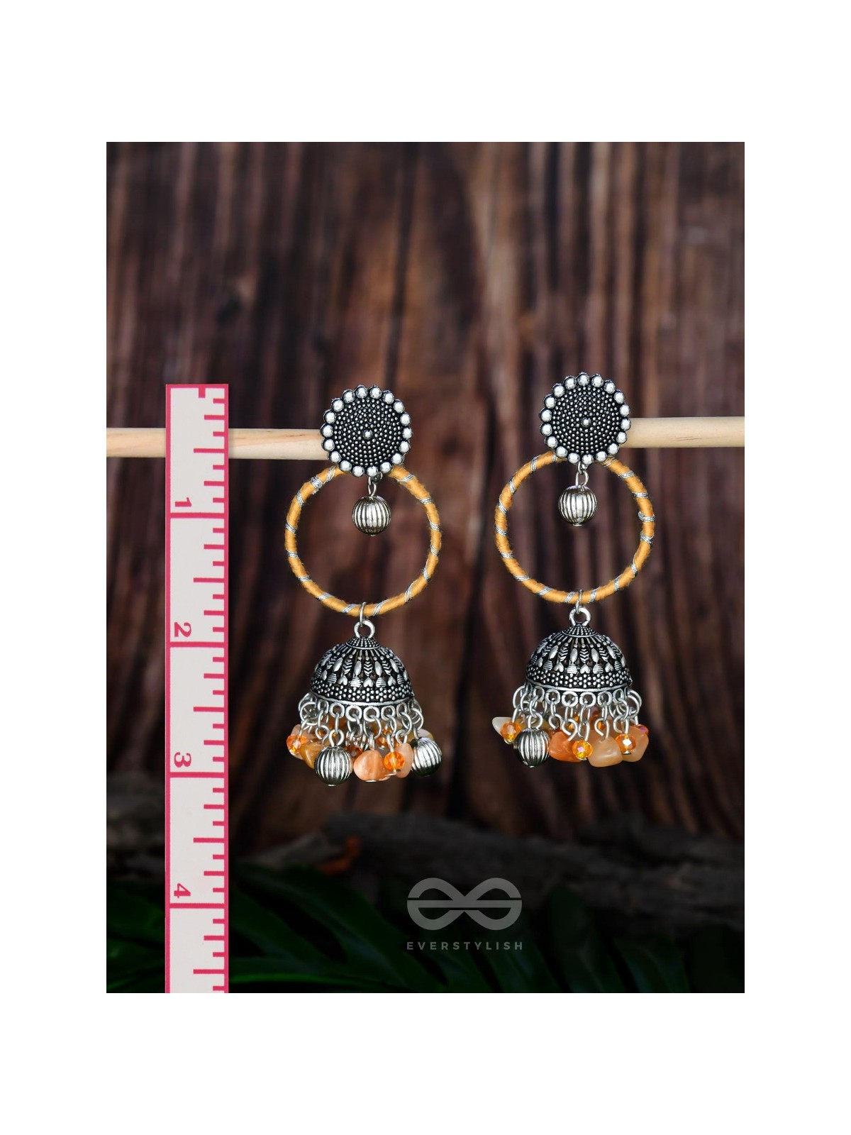 THE SUNFLOWER DELIGHT - OXIDISED EMBELLISHED JHUMKA EARRINGS