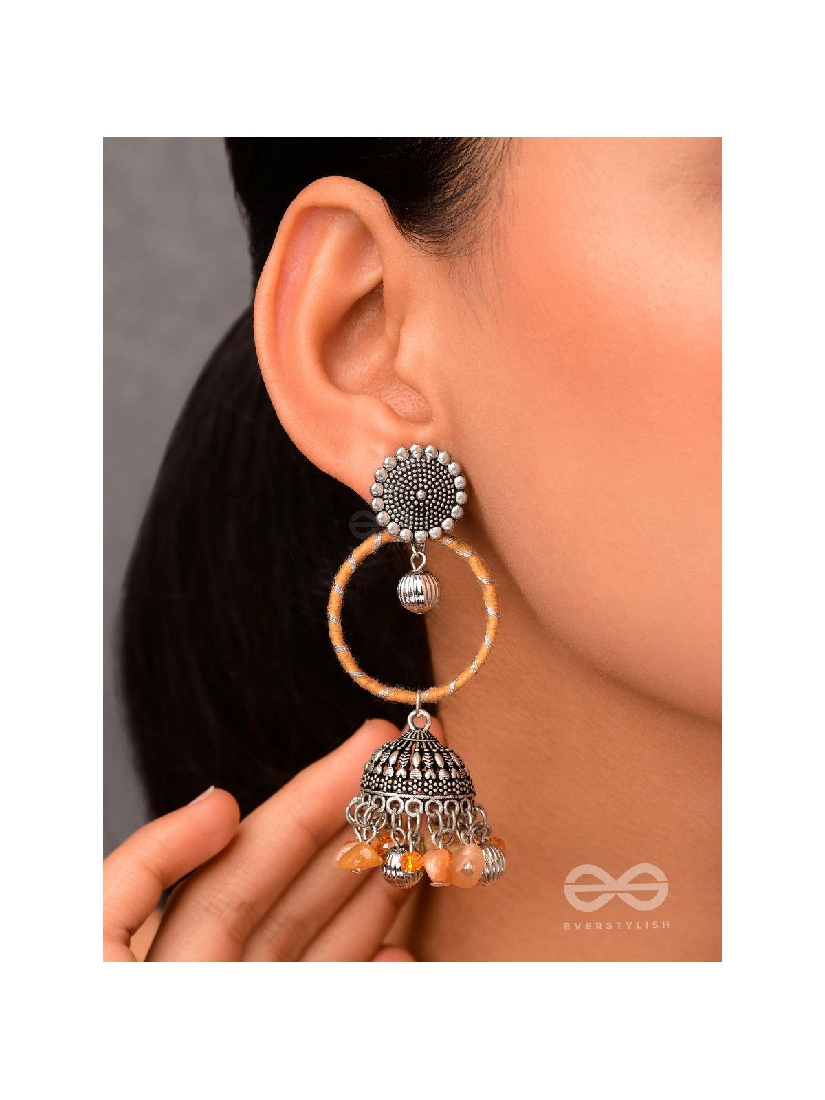 THE SUNFLOWER DELIGHT - OXIDISED EMBELLISHED JHUMKA EARRINGS