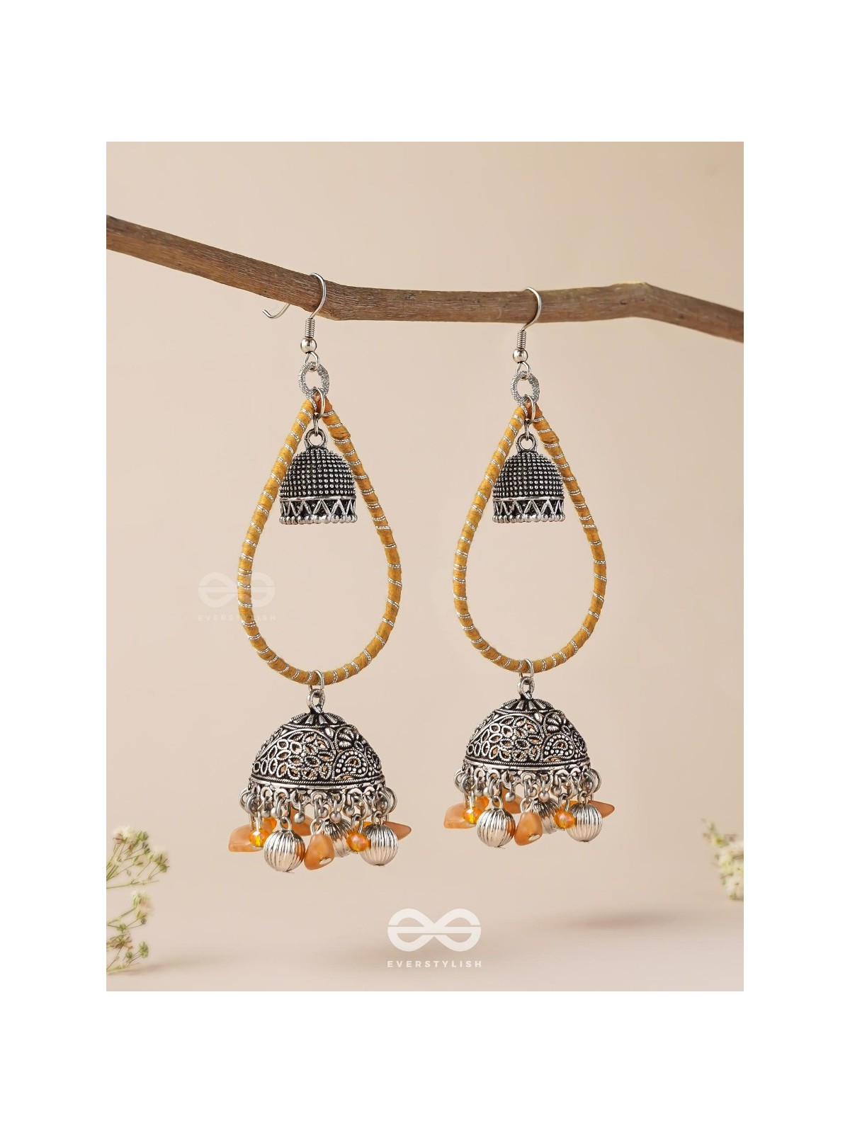 THE SUNLIT DROPS  - OXIDISED EMBELLISHED EARRINGS