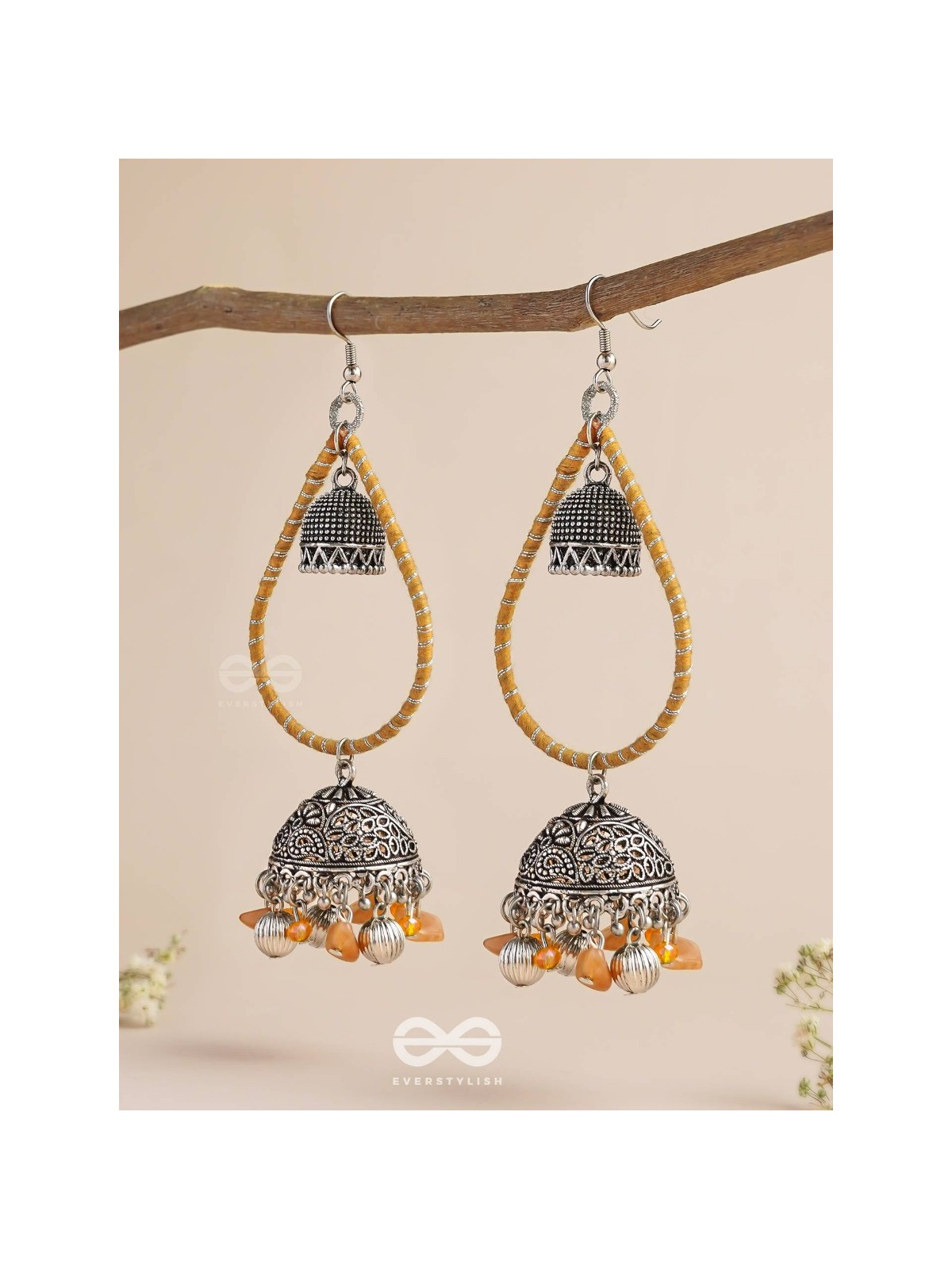 THE SUNLIT DROPS  - OXIDISED EMBELLISHED EARRINGS