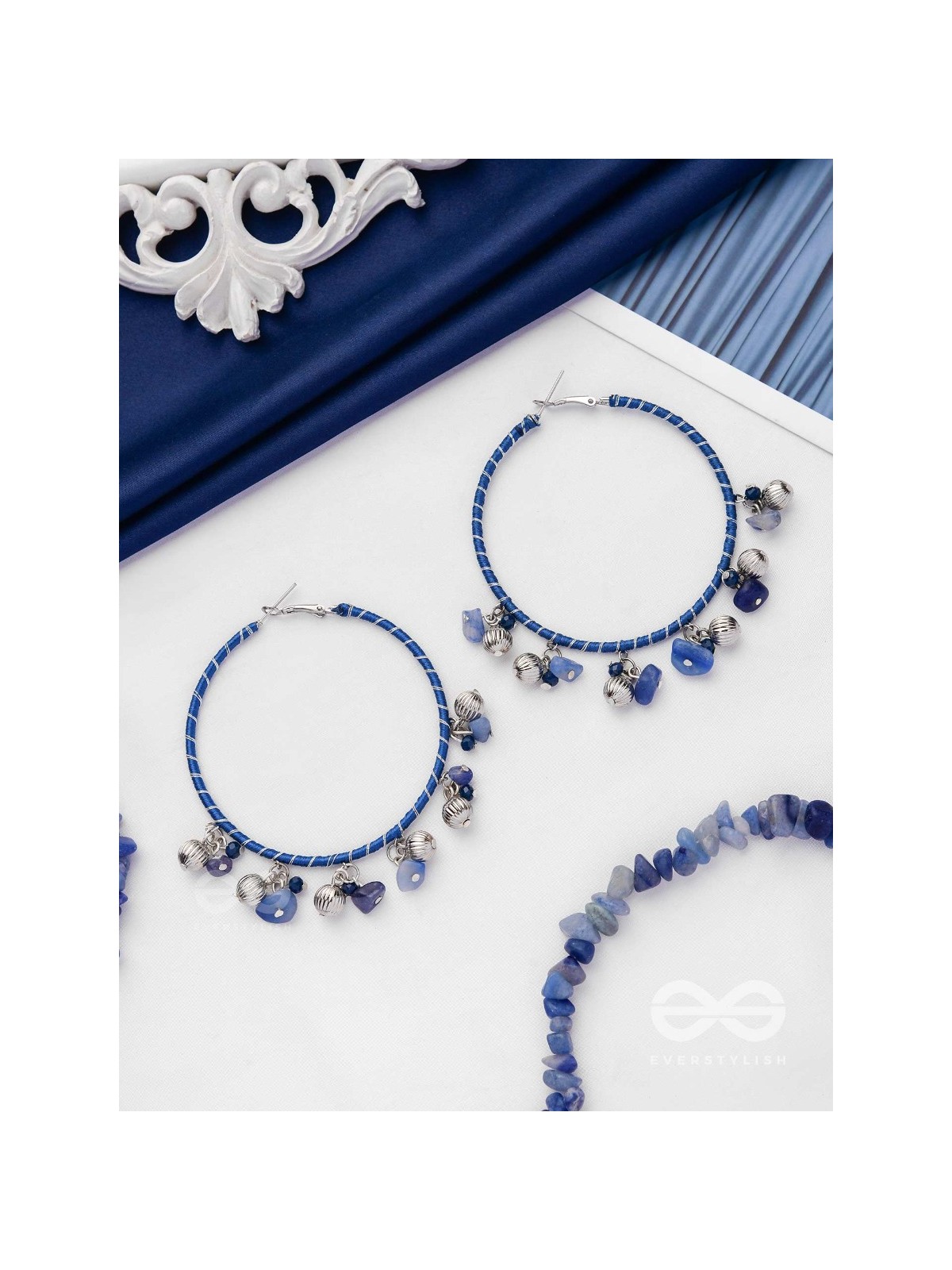 THE SAPHIRE THREADS - WRAPPED WITH SILK THREAD HOOP EARRINGS