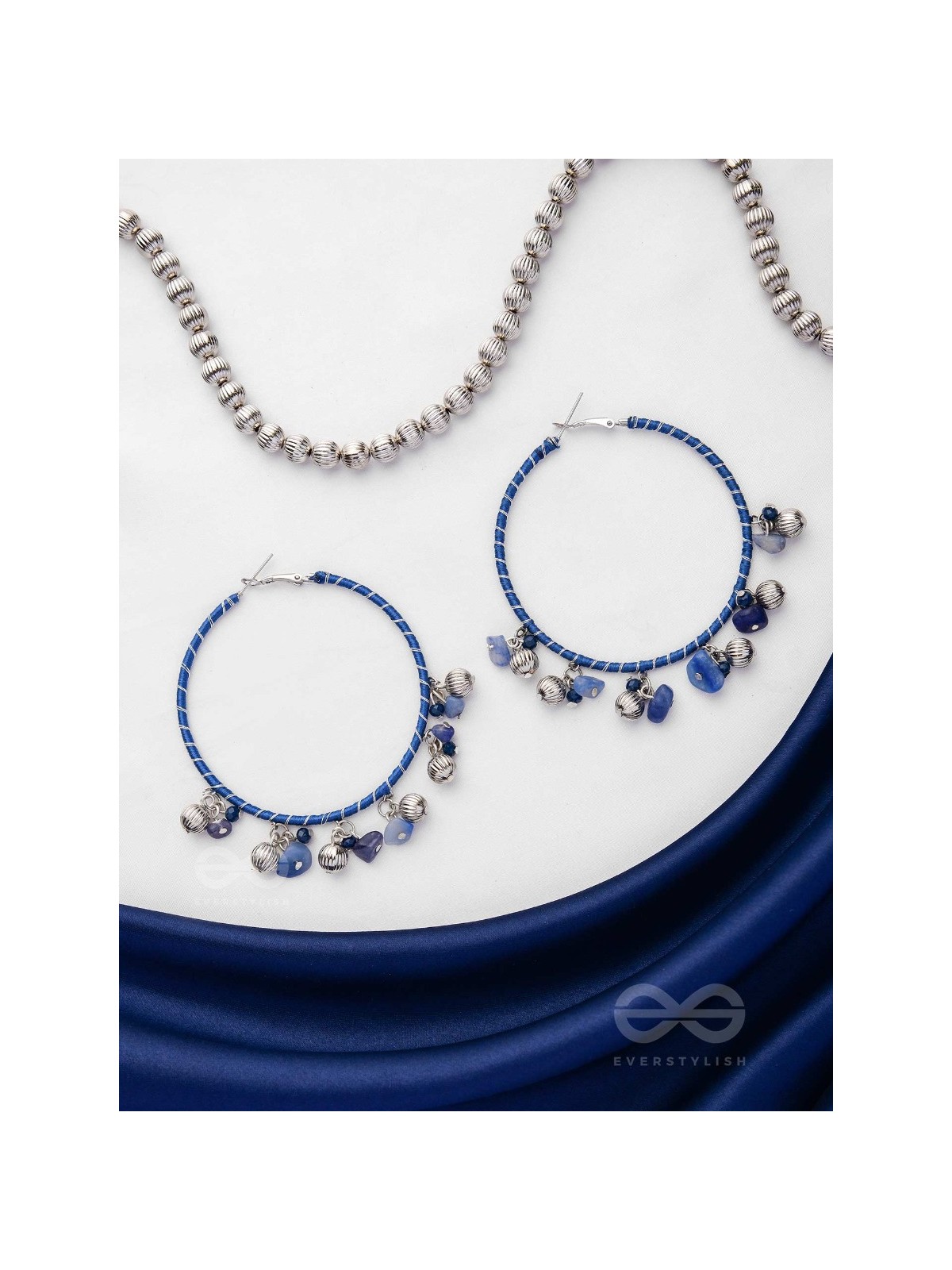 THE SAPHIRE THREADS - WRAPPED WITH SILK THREAD HOOP EARRINGS