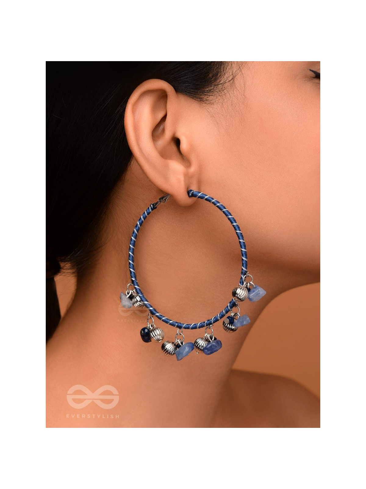 THE SAPHIRE THREADS - WRAPPED WITH SILK THREAD HOOP EARRINGS