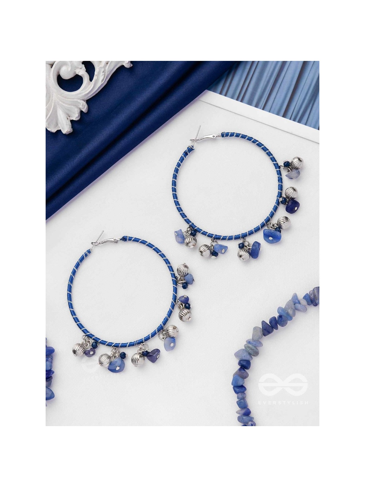 THE SAPHIRE THREADS - WRAPPED WITH SILK THREAD HOOP EARRINGS