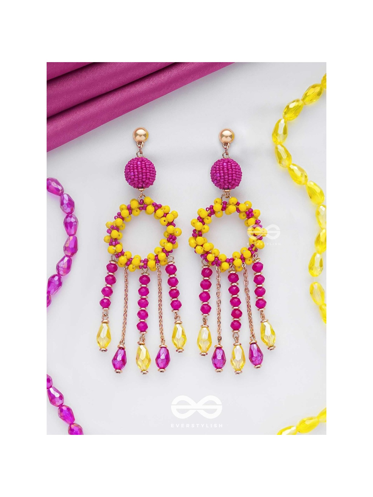 WILDFIRE SPIRIT - BOLD AND STATEMENT DANGLER EARRINGS (PINK & YELLOW)