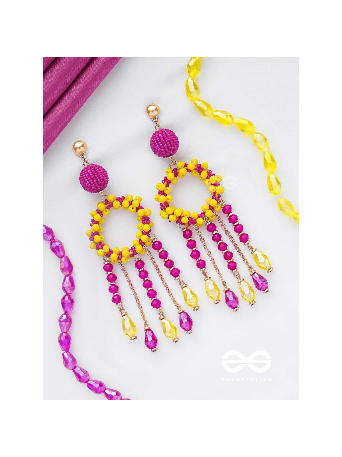 WILDFIRE SPIRIT - BOLD AND STATEMENT DANGLER EARRINGS (PINK & YELLOW)