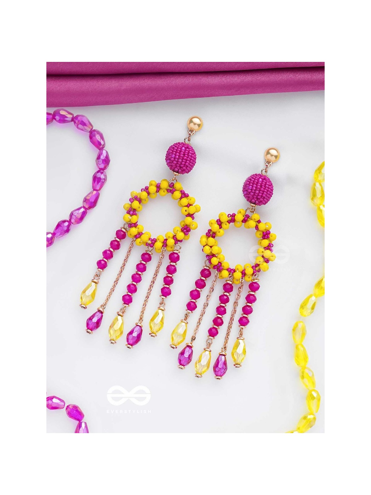 WILDFIRE SPIRIT - BOLD AND STATEMENT DANGLER EARRINGS (PINK & YELLOW)