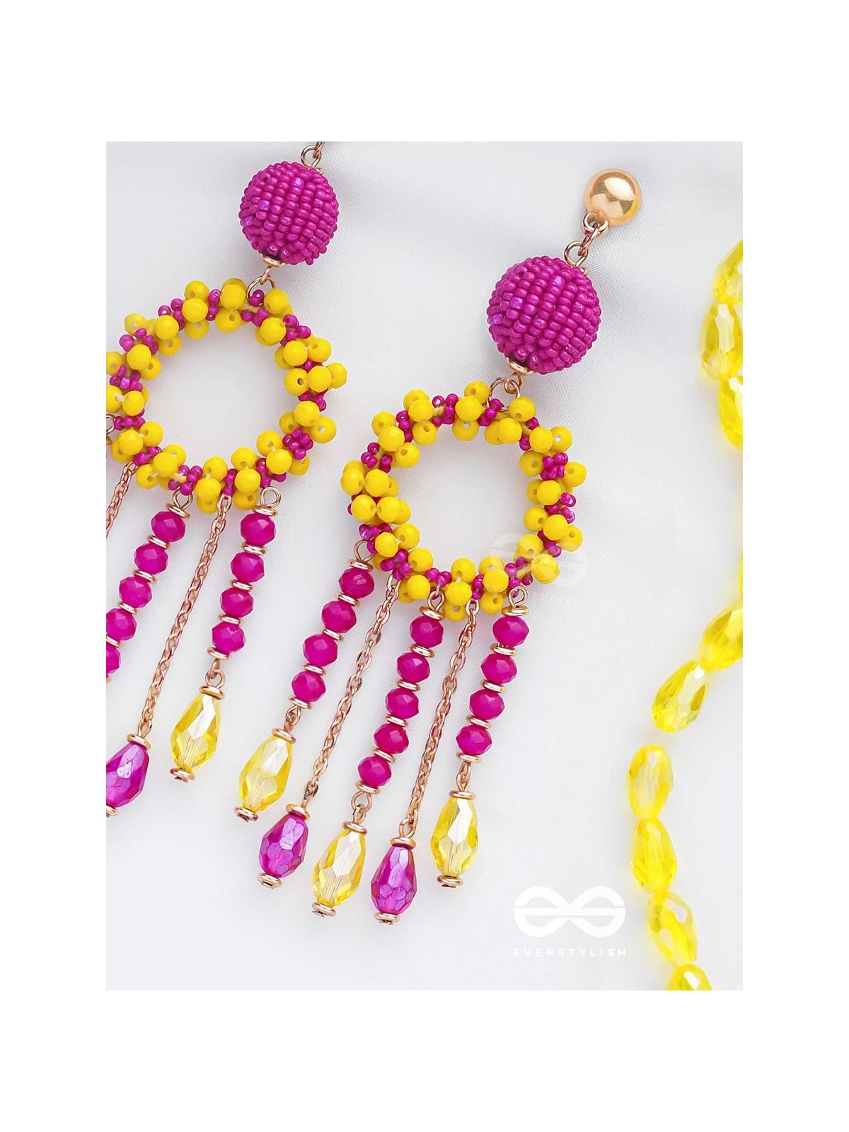 WILDFIRE SPIRIT - BOLD AND STATEMENT DANGLER EARRINGS (PINK & YELLOW)