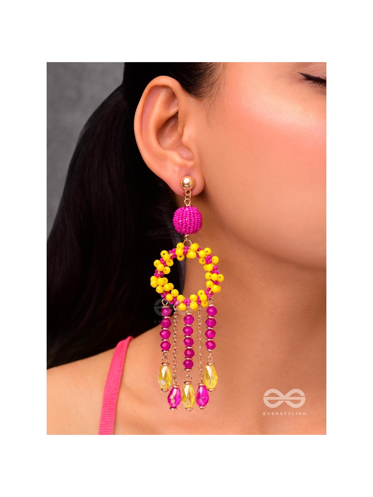 WILDFIRE SPIRIT - BOLD AND STATEMENT DANGLER EARRINGS (PINK & YELLOW)