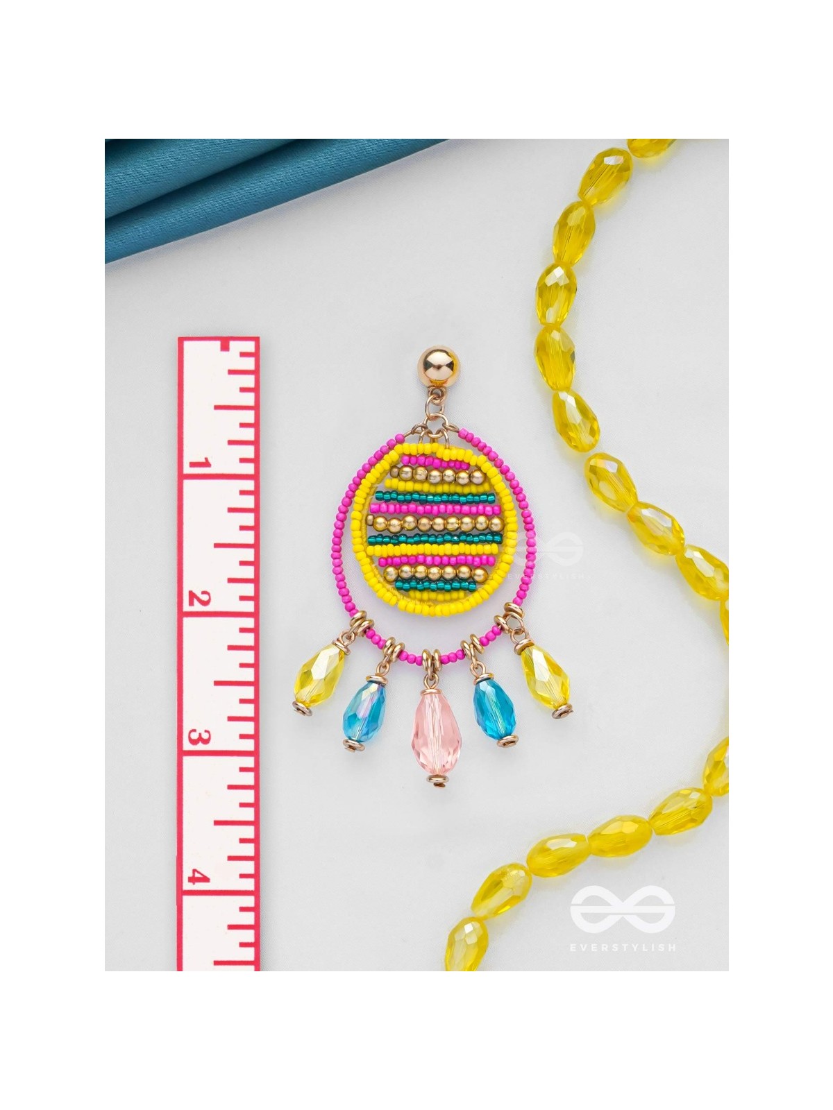 Satovira - Defiant Dynamo - Beads And Glass Drops Hand Embroidered Earrings