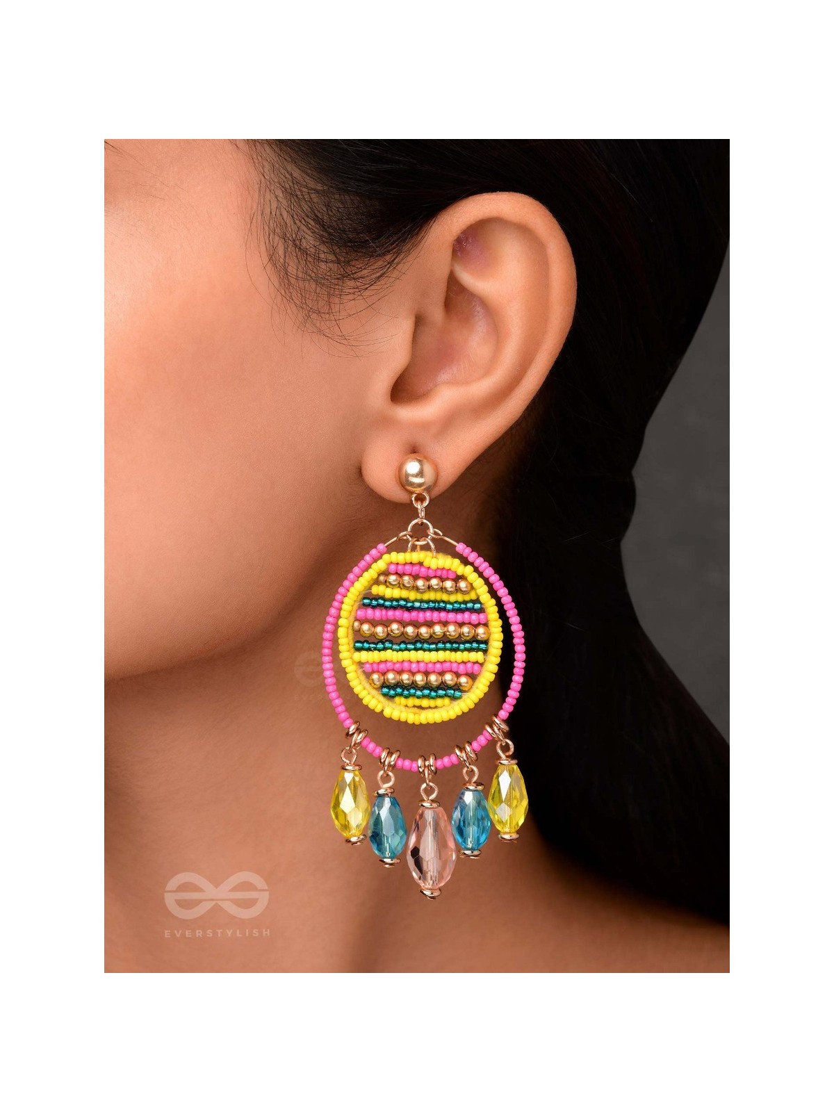 Satovira - Defiant Dynamo - Beads And Glass Drops Hand Embroidered Earrings