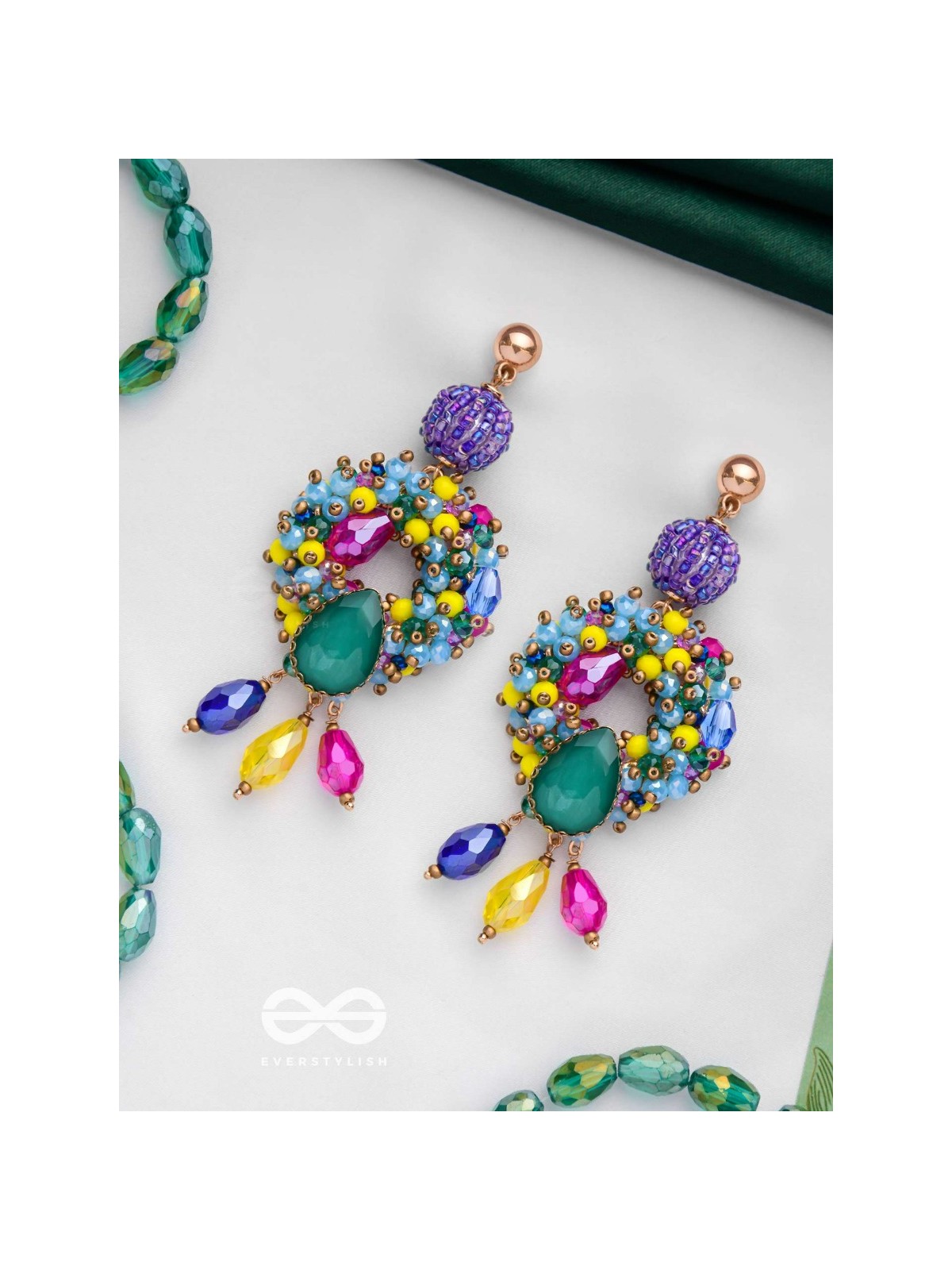 Atyahita - Daring Maverick - Stone, Beads And Glass Drops Hand Embroidered Earrings (Multicolor)