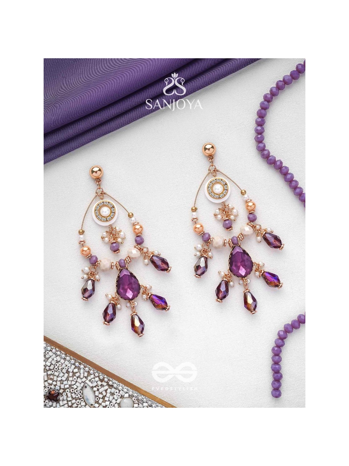 Pratihata - The Sangria Chandeliers - Statement Golden Embellished Earrings