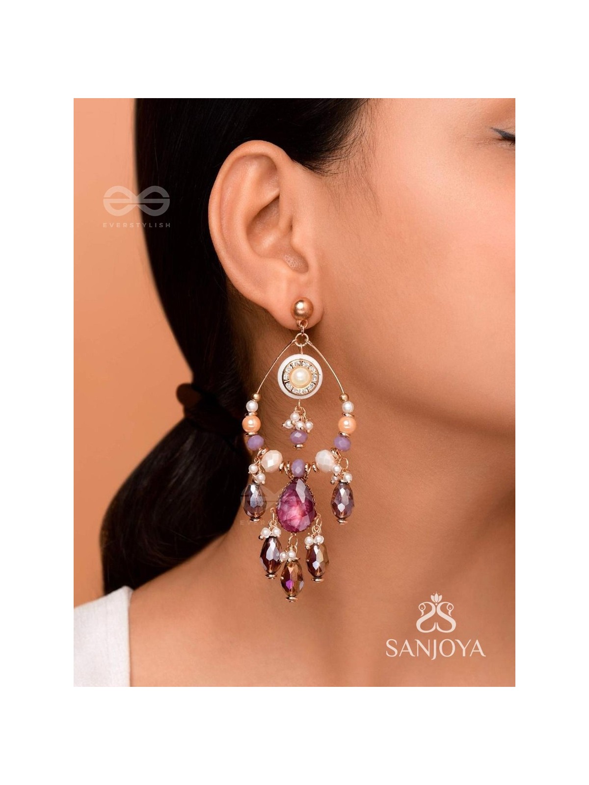 Pratihata - The Sangria Chandeliers - Statement Golden Embellished Earrings