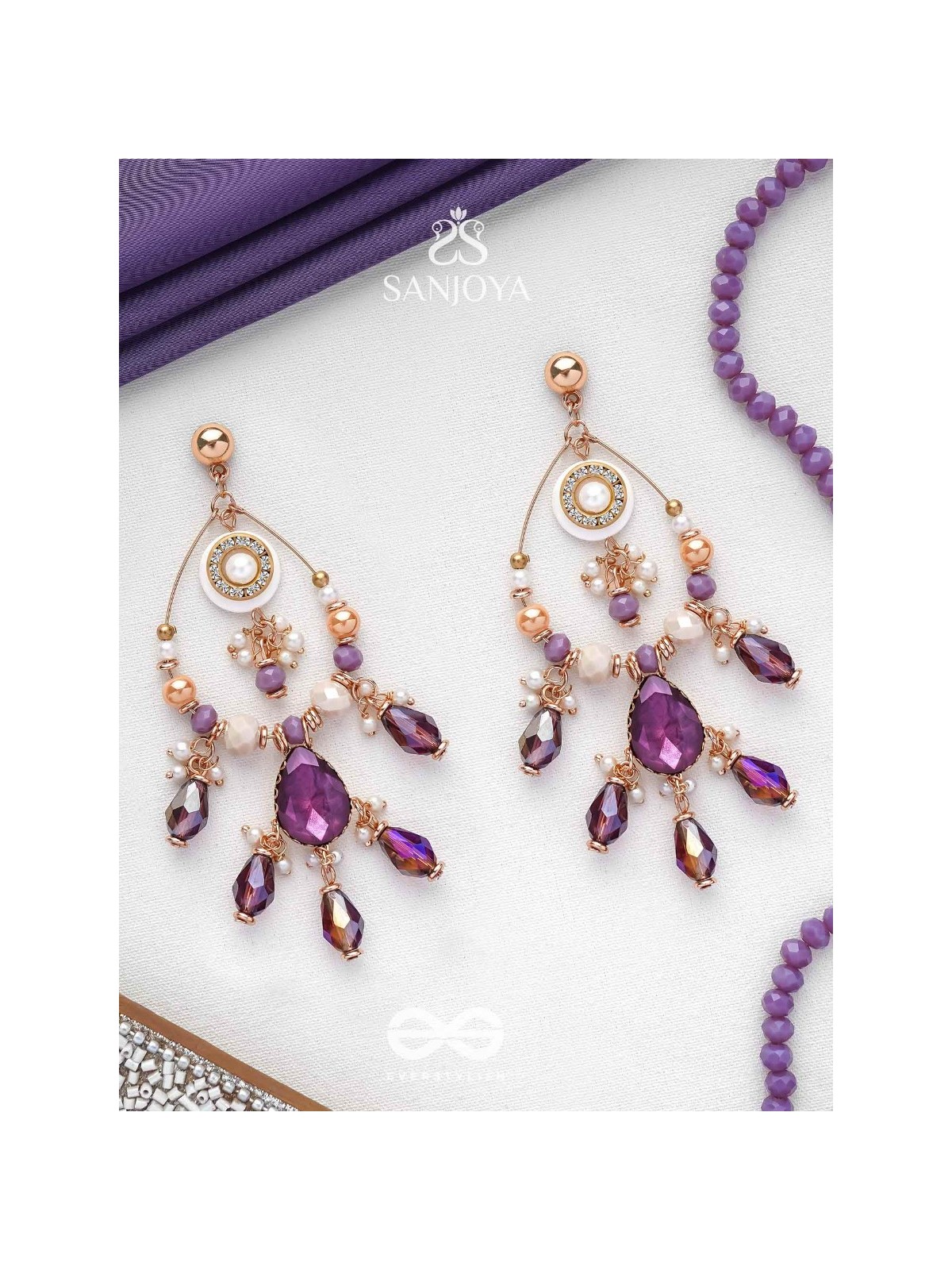 Pratihata - The Sangria Chandeliers - Statement Golden Embellished Earrings