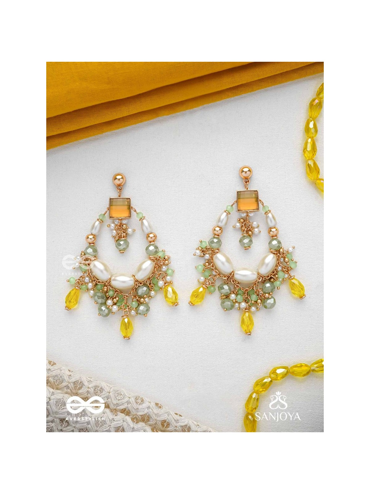 Vibhaati - The Minty Sparklers - Statement Gold And Green Embellished Earrings
