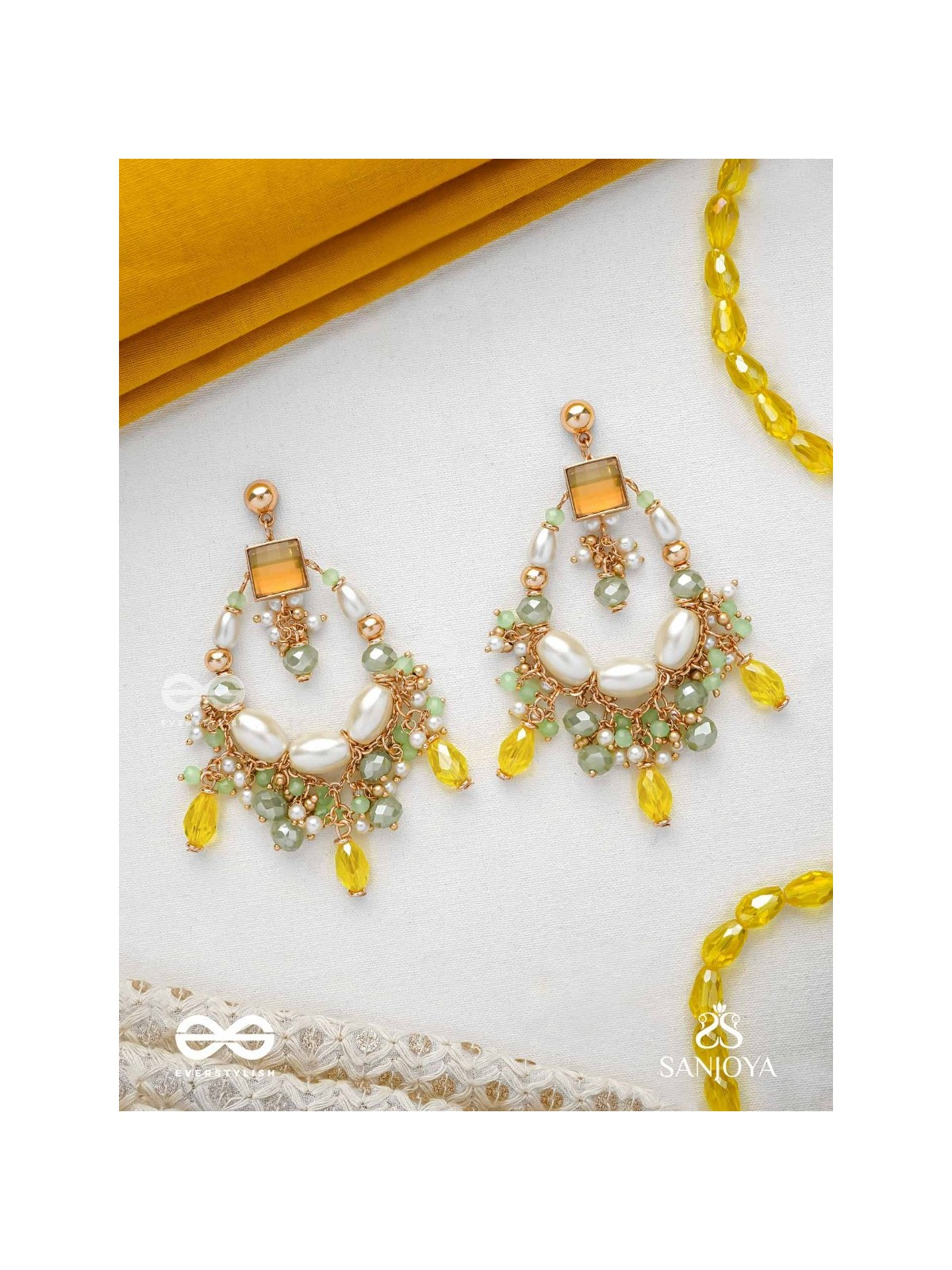 Vibhaati - The Minty Sparklers - Statement Gold And Green Embellished Earrings